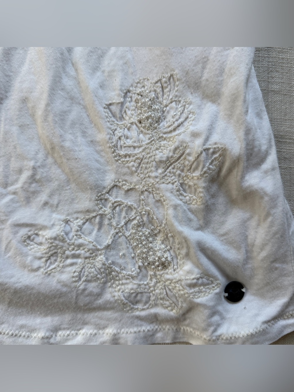 Vintage Y2K Abercrombie & Fitch Ivory Floral Babydoll Cami M Embroidered Beaded - Picture 3 of 9